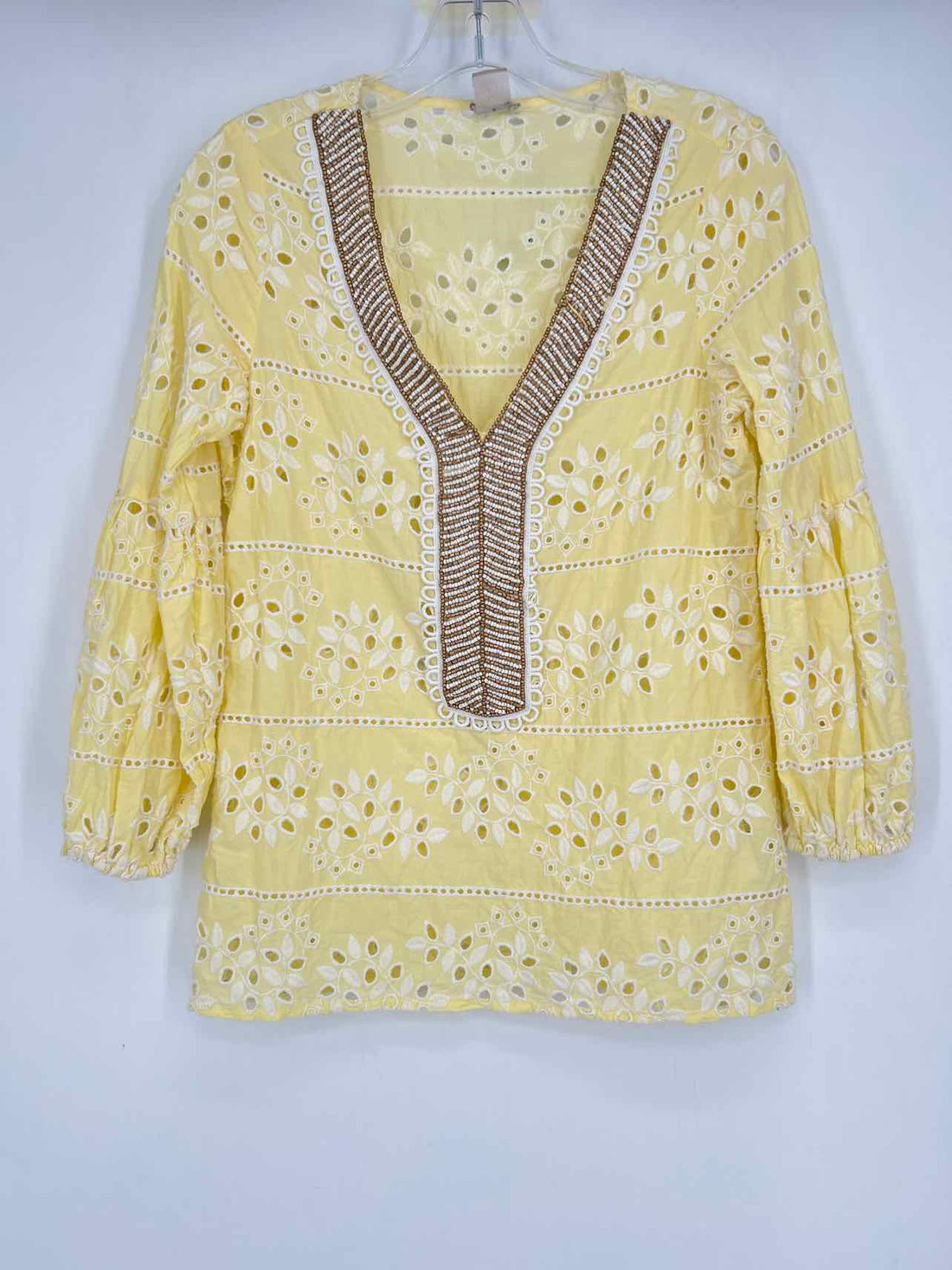 Chicos Size 0 (4) Yellow Eyelet Long Sleeve