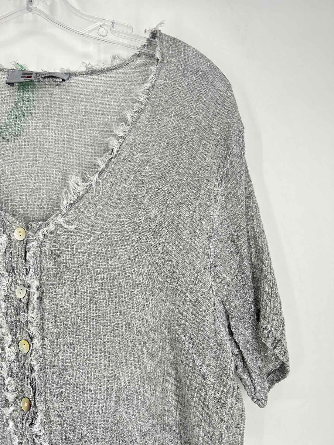 Tina Stephens Size OS Gray Linen Short Sleeve