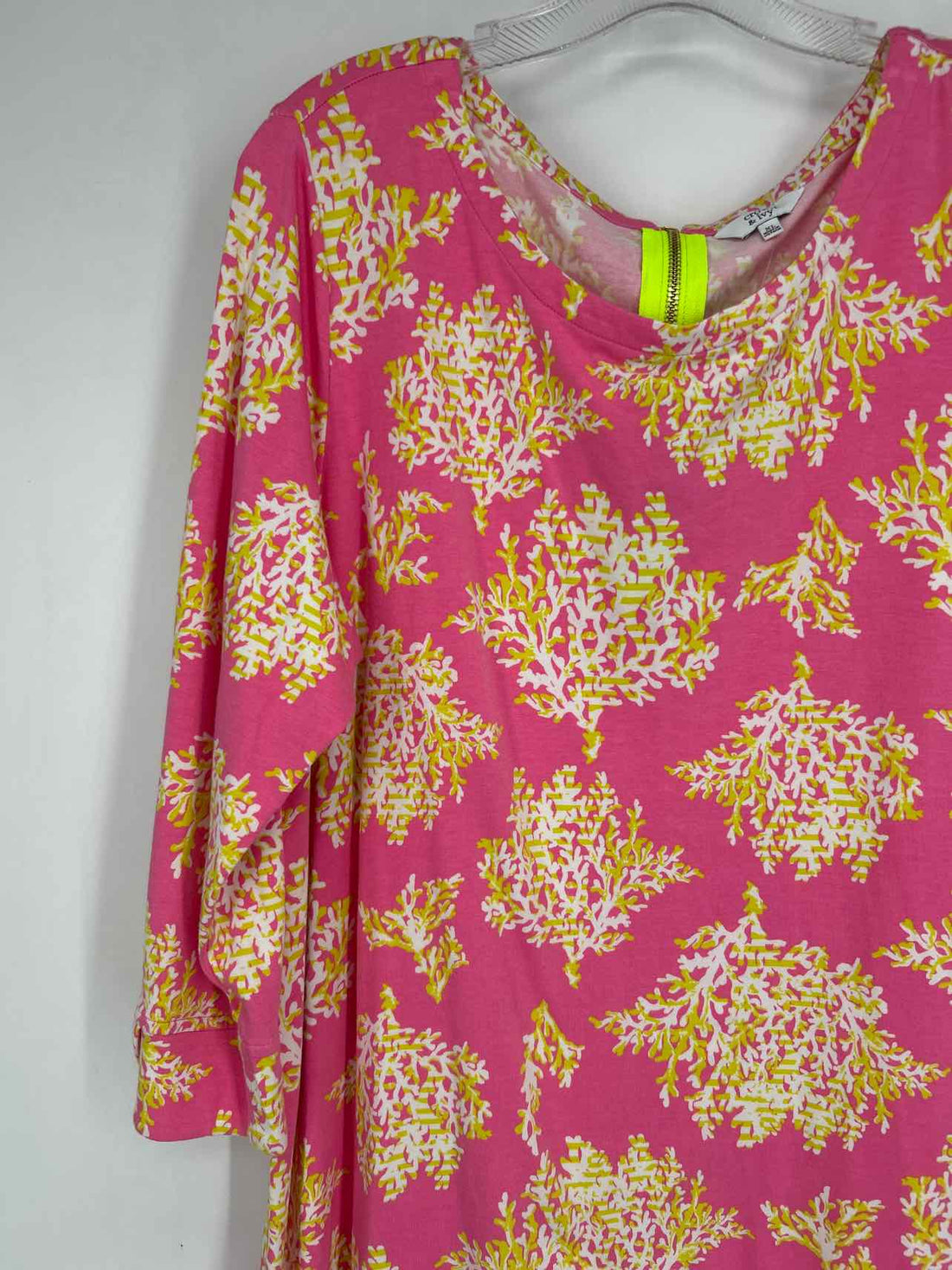 Crown & Ivy Size XL Pink & White Print Long Sleeve Dress