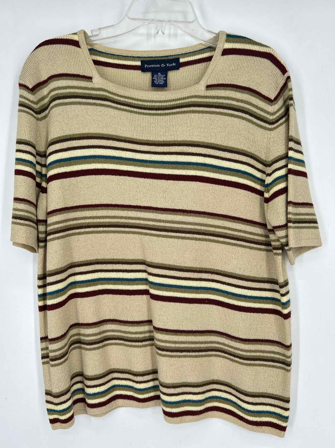 Preston & York Size XL Cream Stripe Short Sleeve