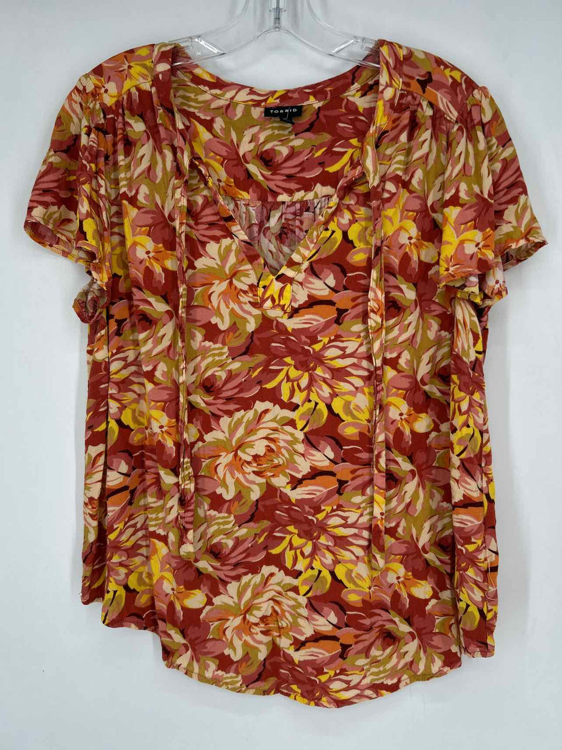 Torrid Size 0/L Red & Yellow Floral Short Sleeve
