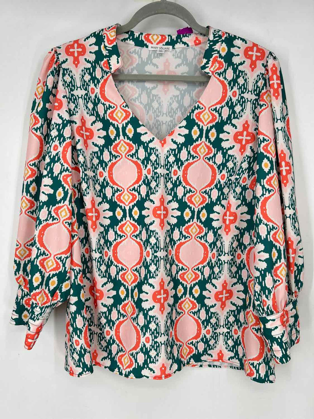 Mary Square Size XL Green & Pink Print Long Sleeve