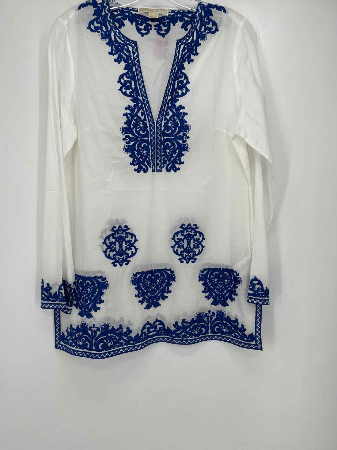 Michael Kors Size M White & Blue Long Sleeve Tunic
