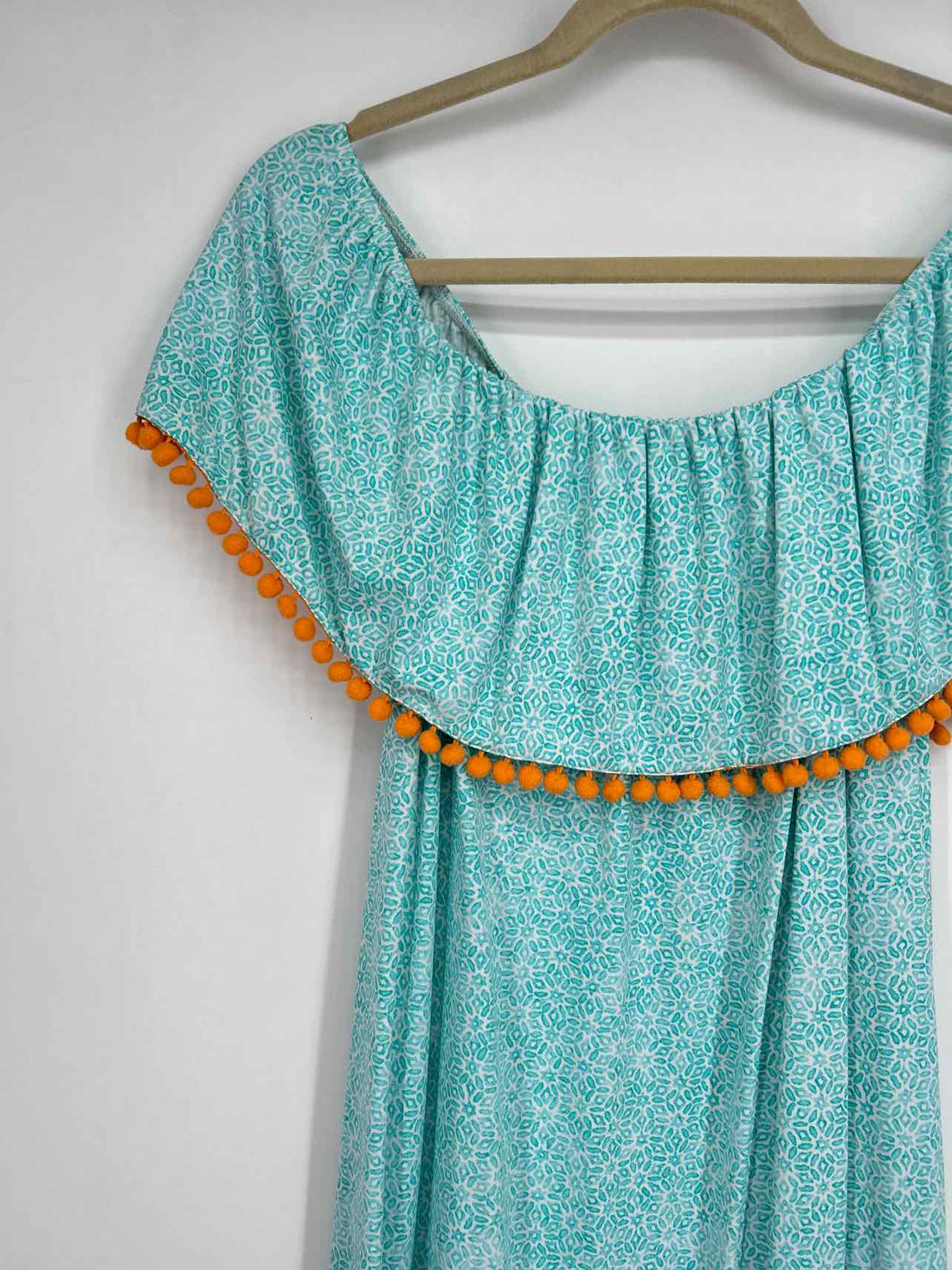 Cabana Life Size M White & Teal Print Dress
