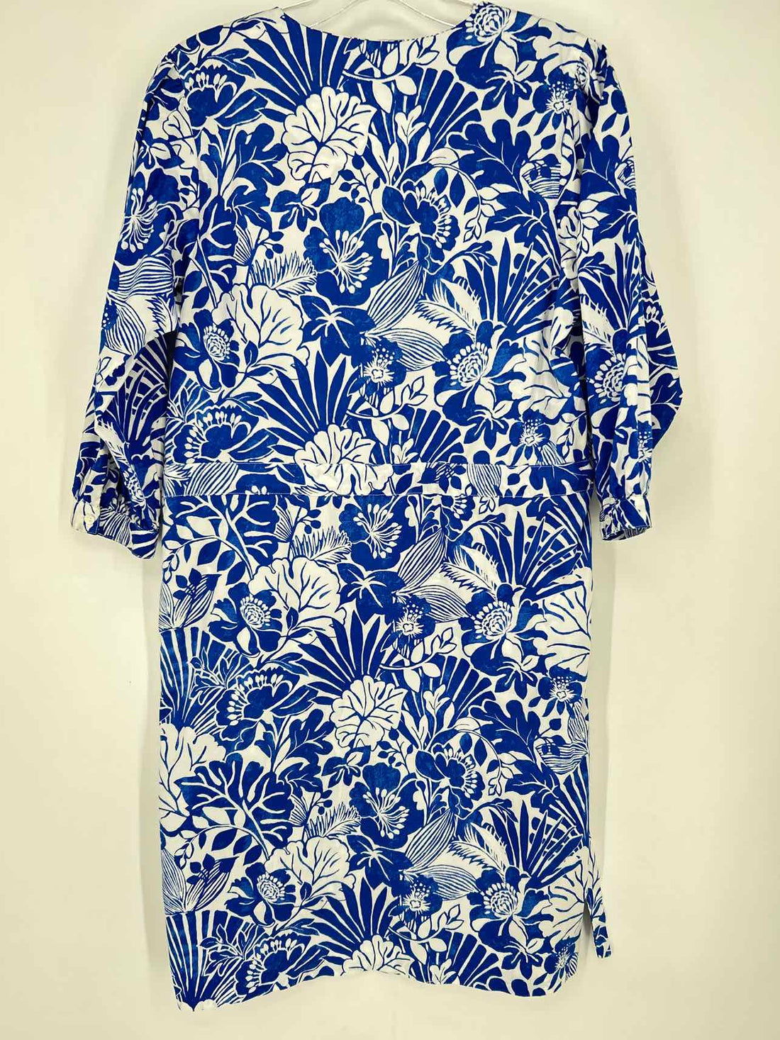 J McLaughlin Size S White & Blue Print Long Sleeve Dress