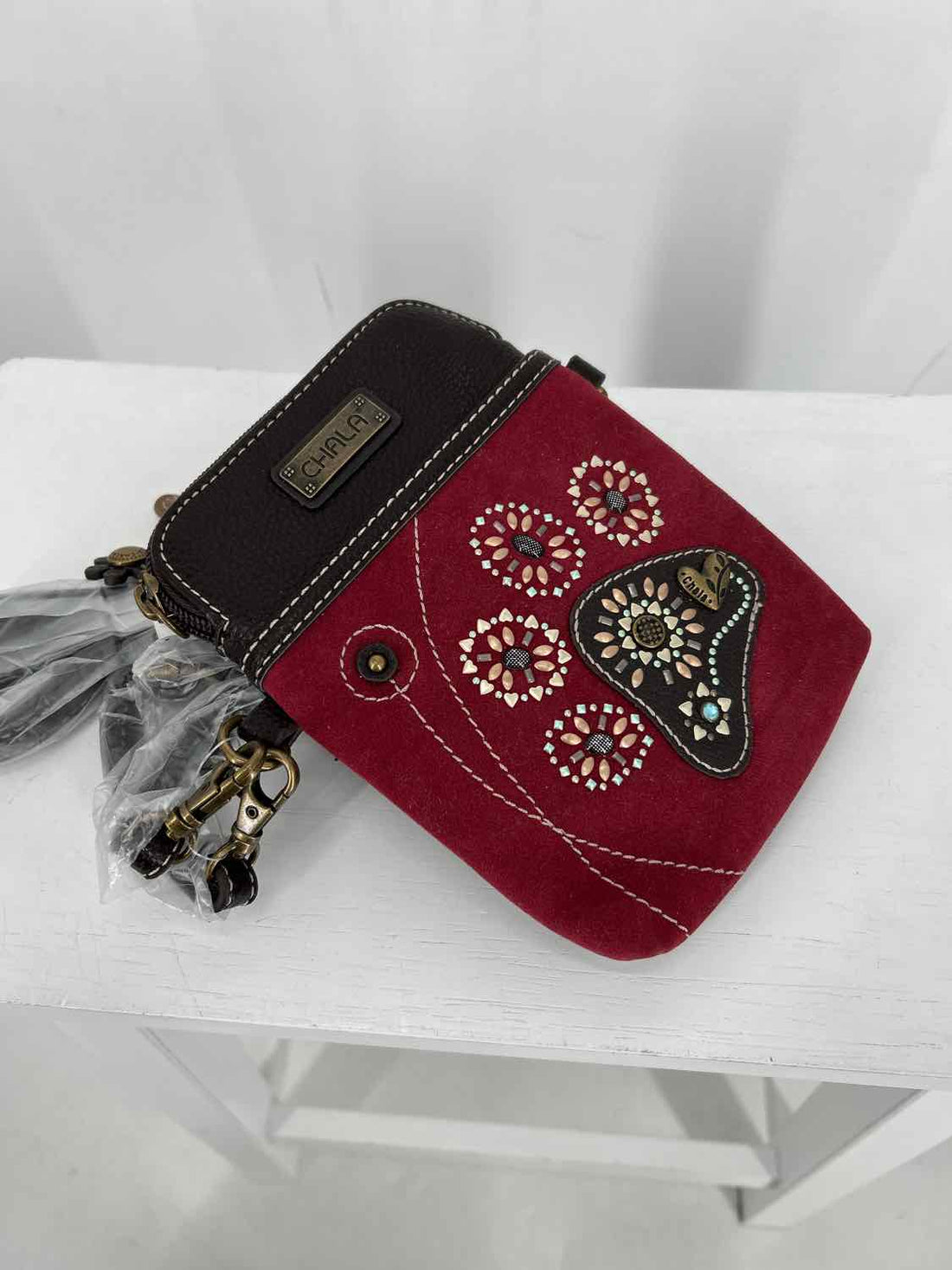 Chala Maroon & Dark Brown New Dazzled Paw Crossbody