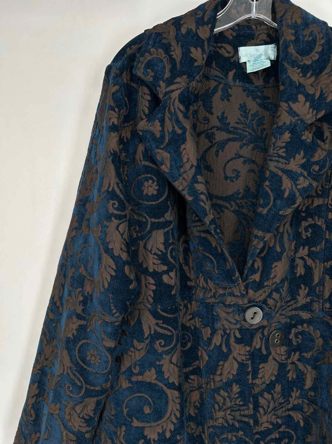Soft Surroundings Size L Navy & Brown Velvet Vintage Coat