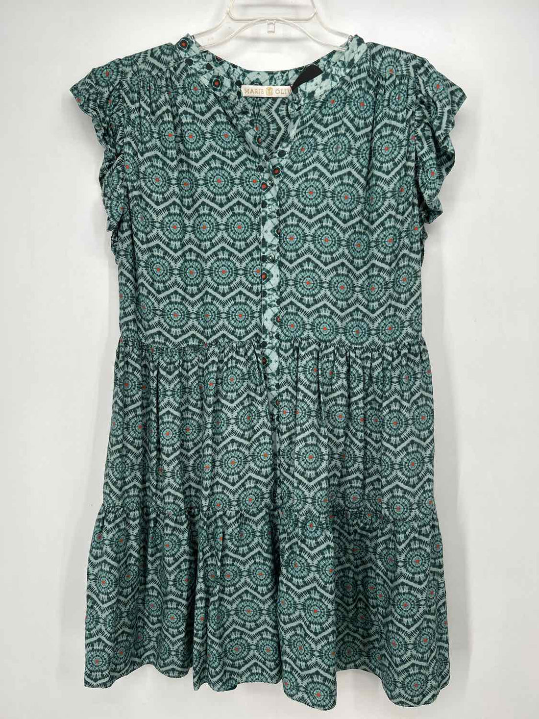 Marie Oliver Size L Dark teal & orange print Short Sleeve Dress