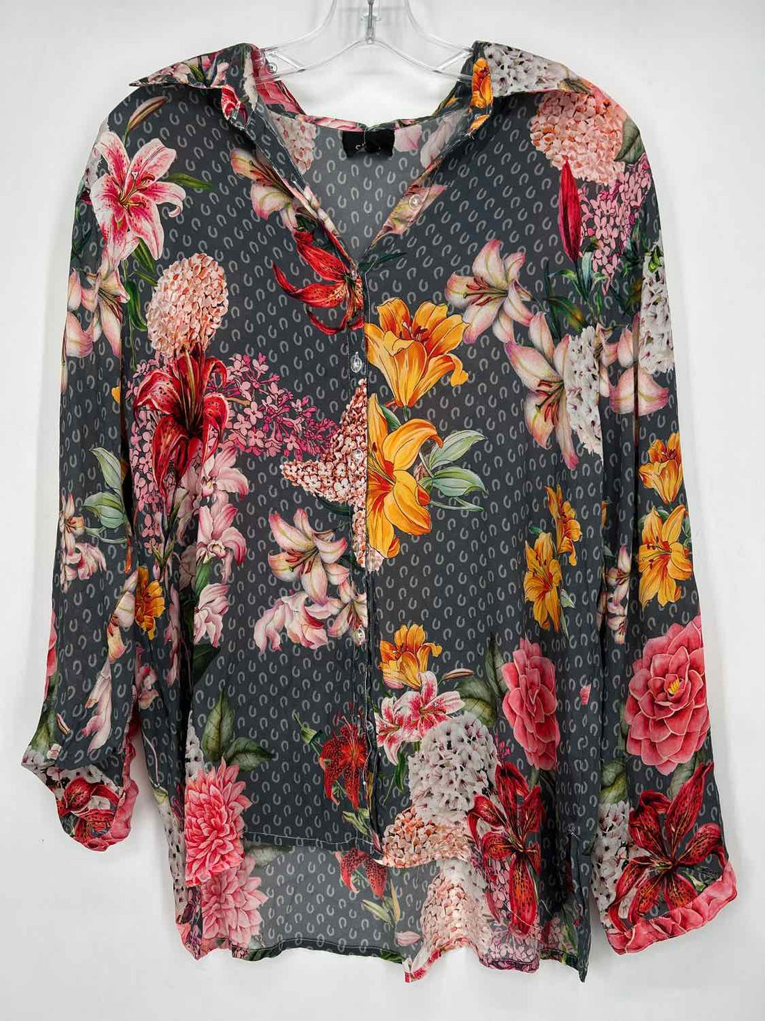 Shana Size L Gray Floral Long Sleeve