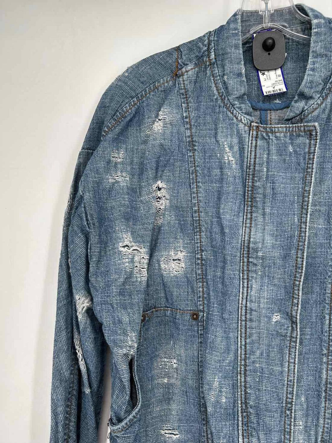Free People Size M Denim Distressed Jacket