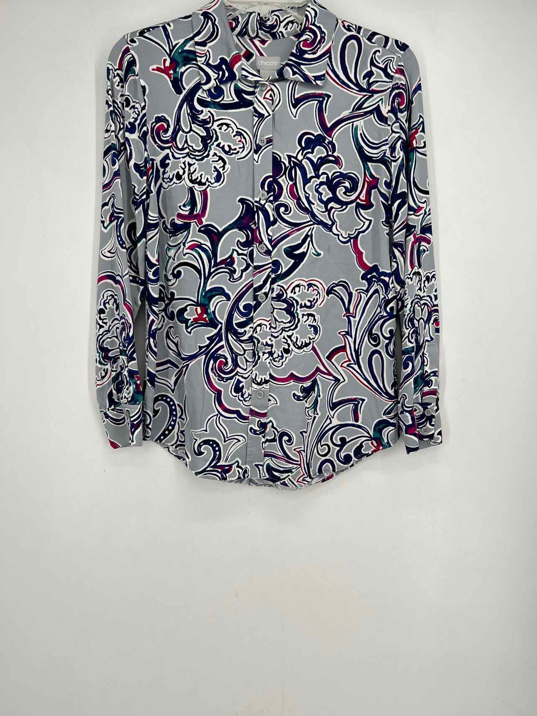 Chicos Size 0 (4) Grey Print Long Sleeve