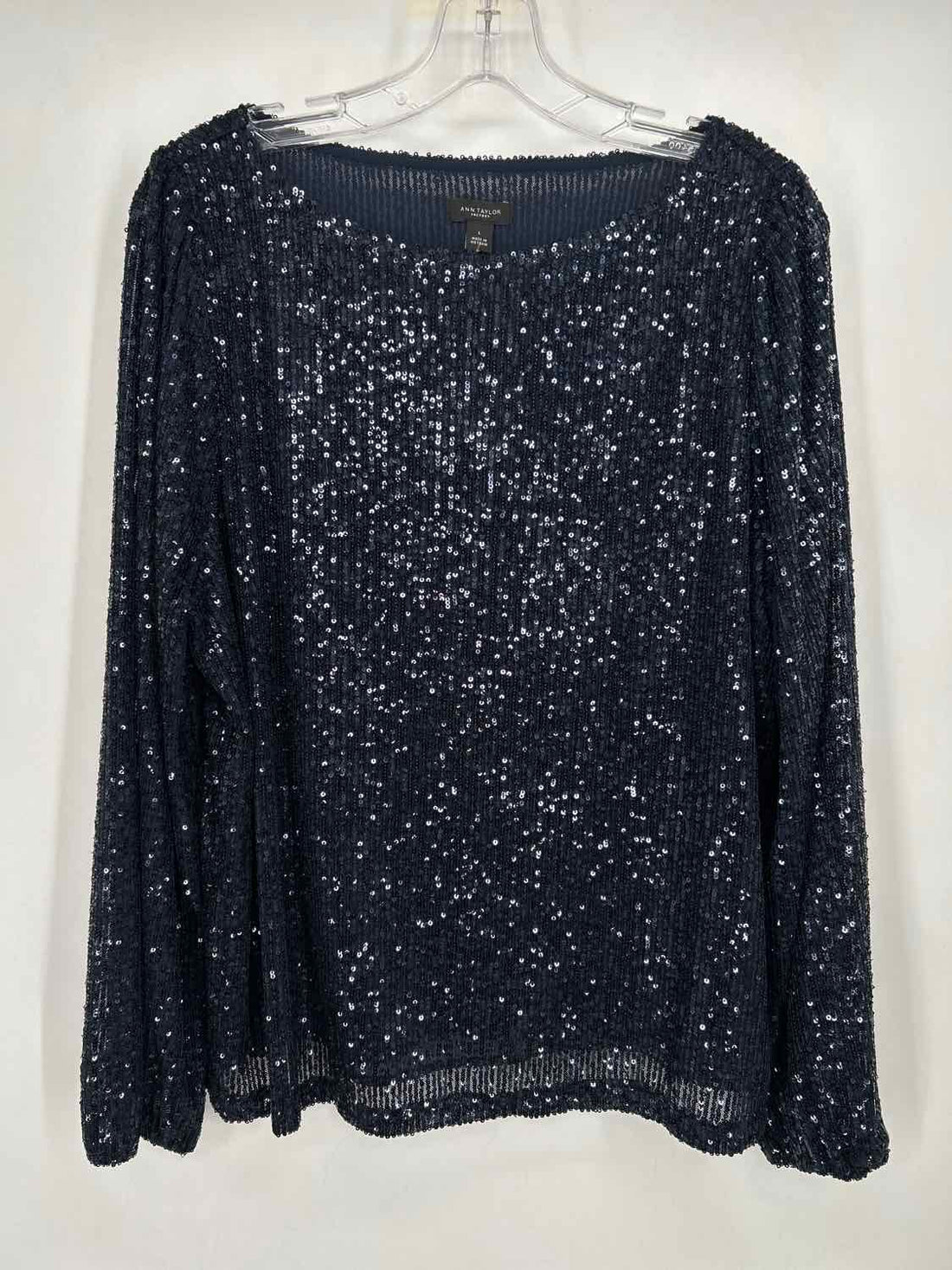 Ann Taylor L Navy Sequined Long Sleeve Holiday