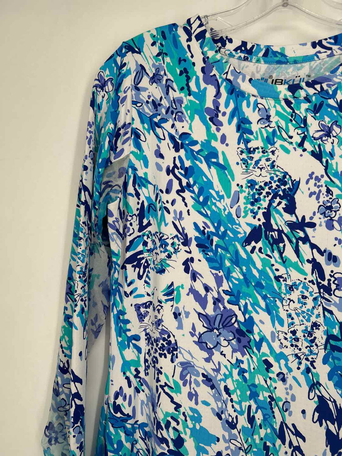IBKUL Size M White & Blue Print Long Sleeve Active Dresses