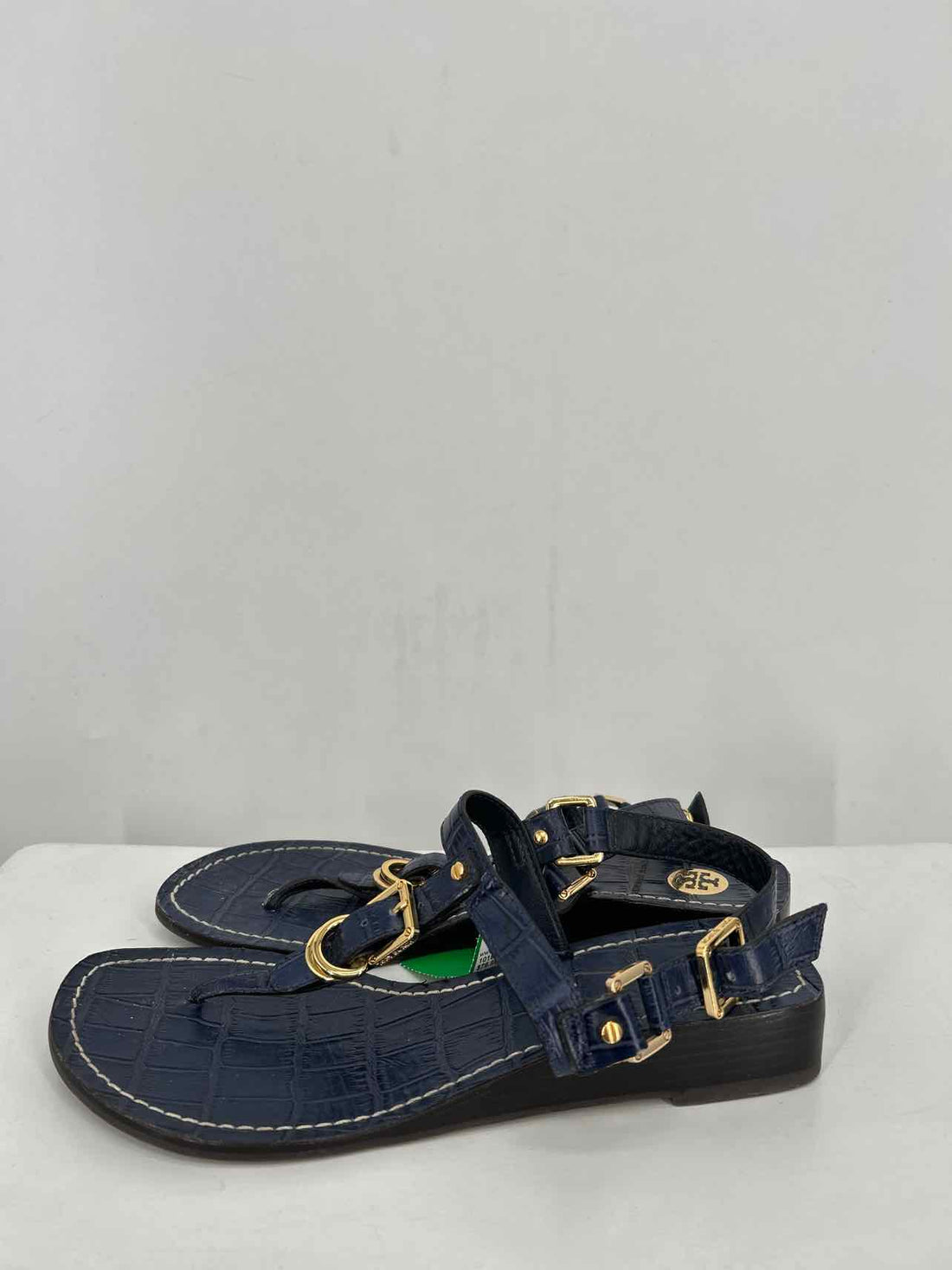 Tory Burch Women Size 6.5 Navy & Gold Croc Embossed Sandals