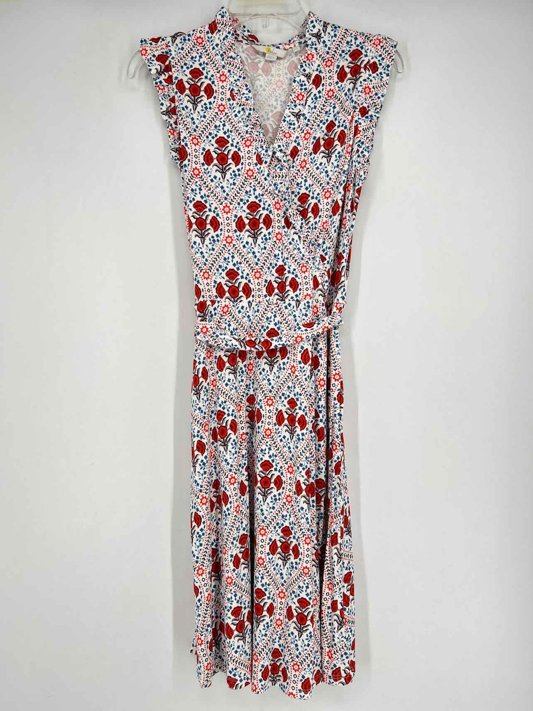 Boden Size 6L White Red & Blue Floral Short Sleeve Dress