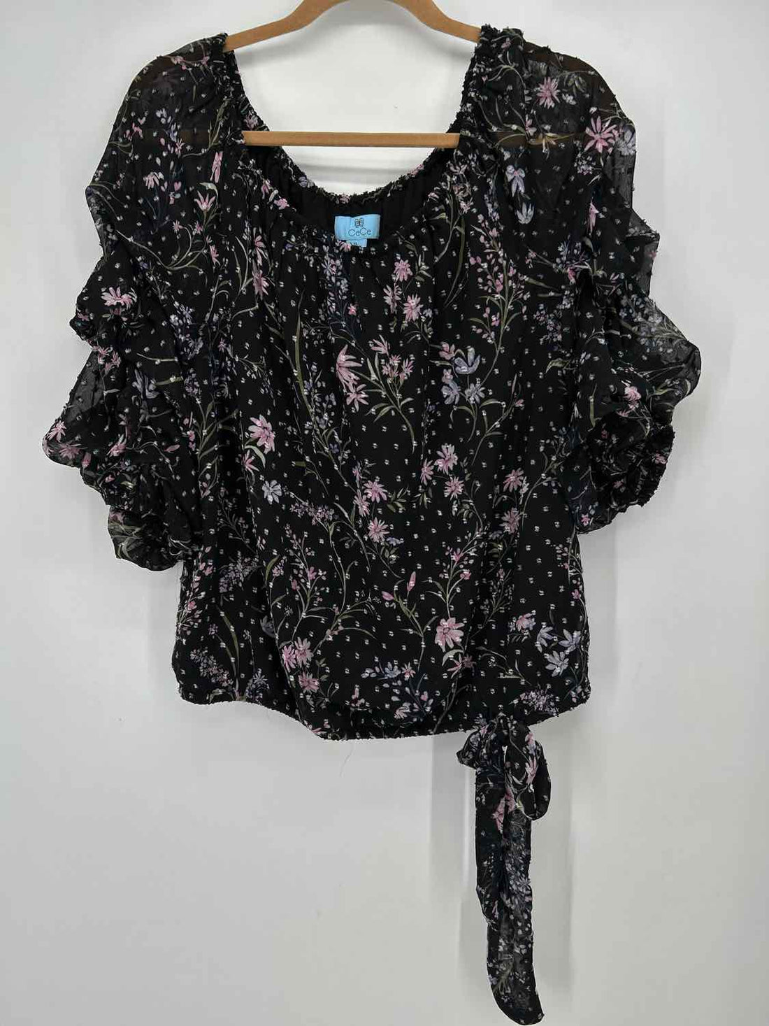 CeCe Size XL Black Floral Long Sleeve
