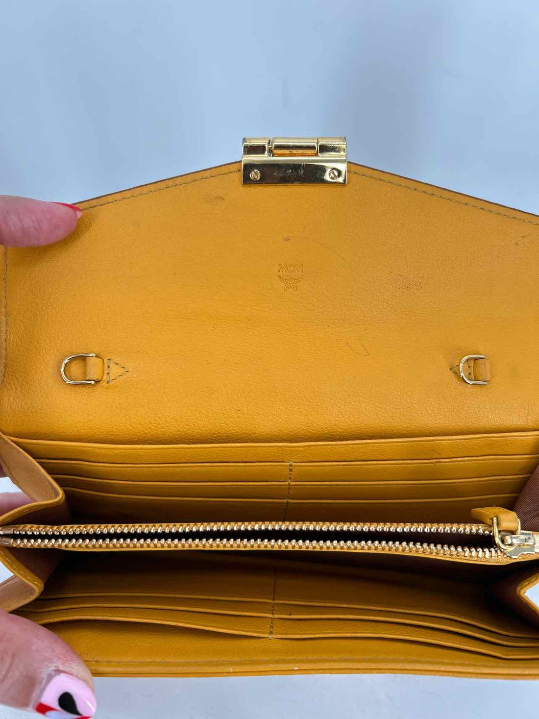 MCM Tracy Visetos Cognac Large Wallet, missing chain