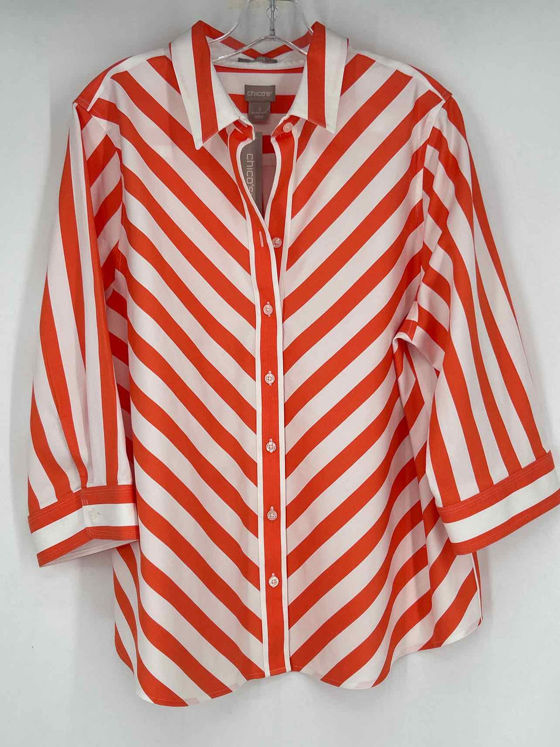Chicos Size 3 (XL) White & Orange Striped NWT Long Sleeve
