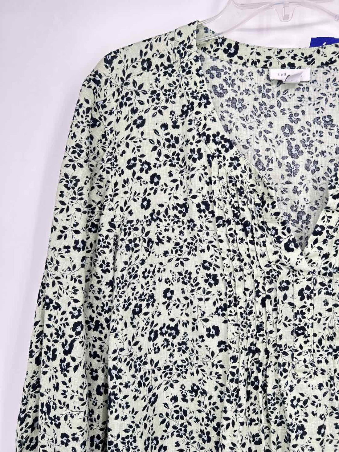 J Jill Love Linen Size 2X Light Green & Navy Floral Linen 100% Top/Blouse
