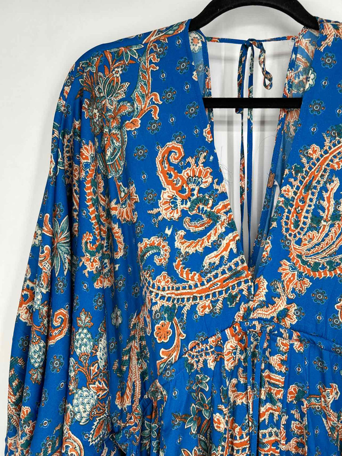 Free People Size XS Blue & Orange Print Long Sleeve Dress