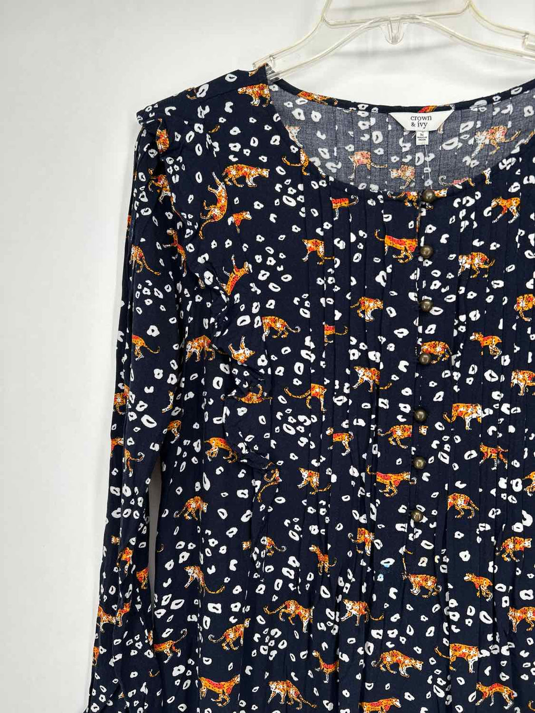 Crown & Ivy Size M Navy & White Long Sleeve Dress