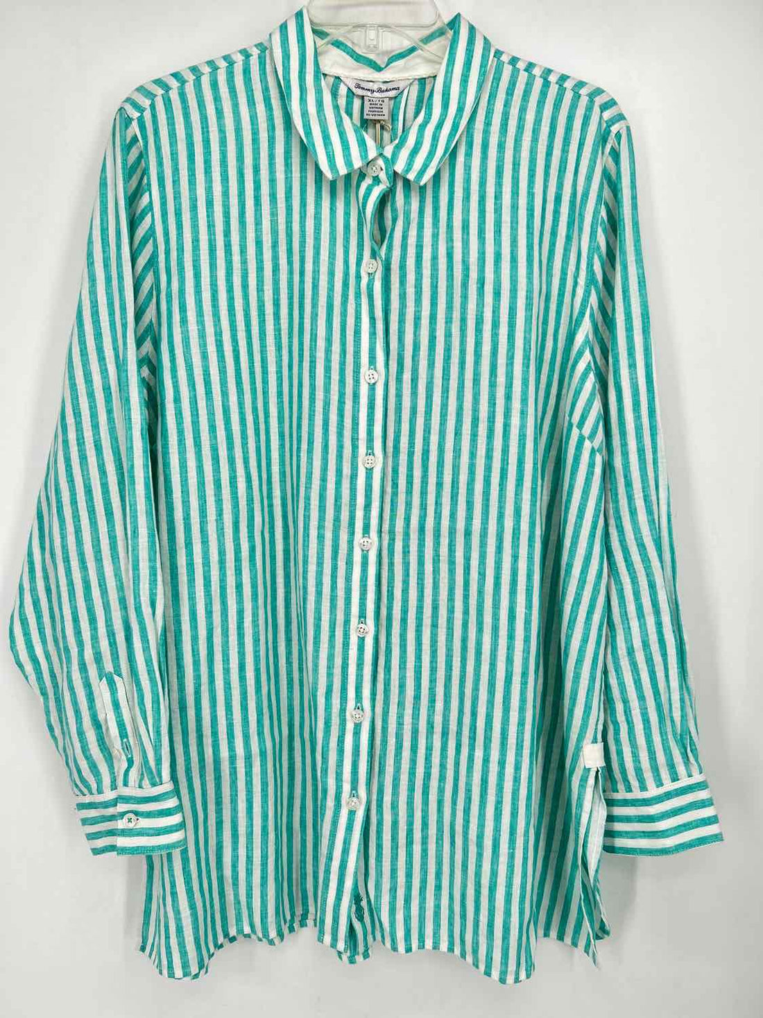 Tommy Bahama Size XL Aqua & White Striped Linen 100% NWT Long Sleeve