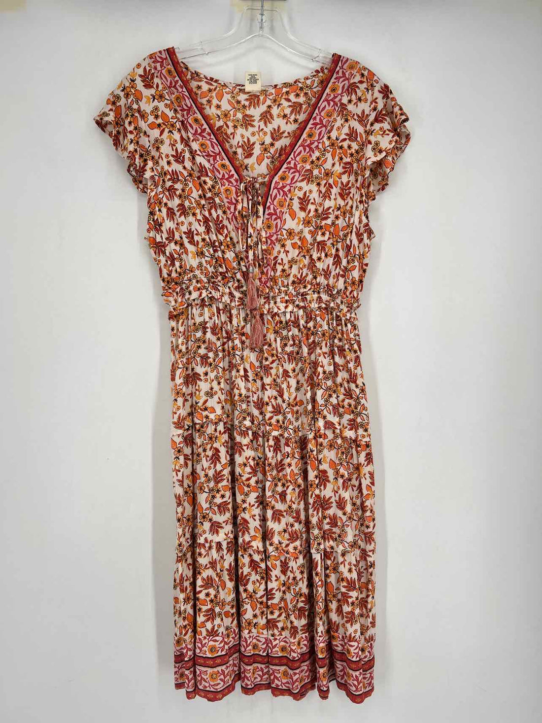 Sky & Sand Size M White & Orange Print Dress