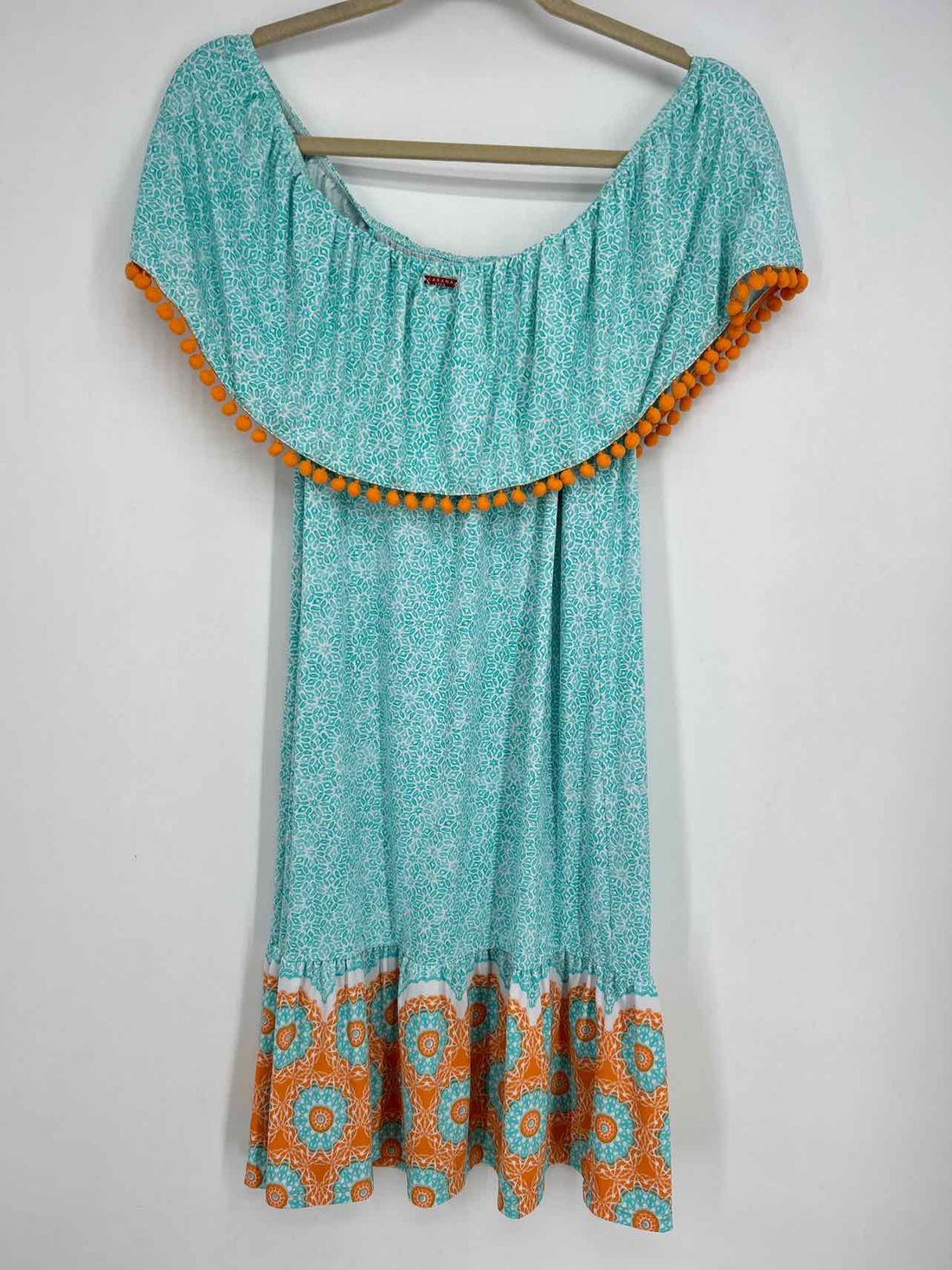 Cabana Life Size M White & Teal Print Dress
