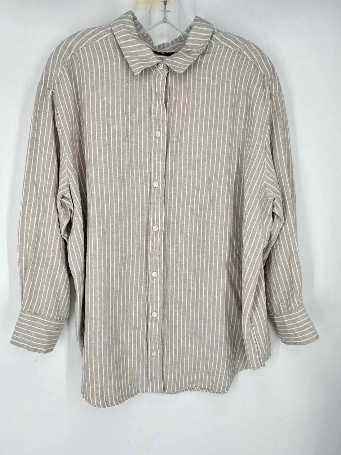 Rafaella Size 1X Tan Striped Linen Blend Top/Blouse