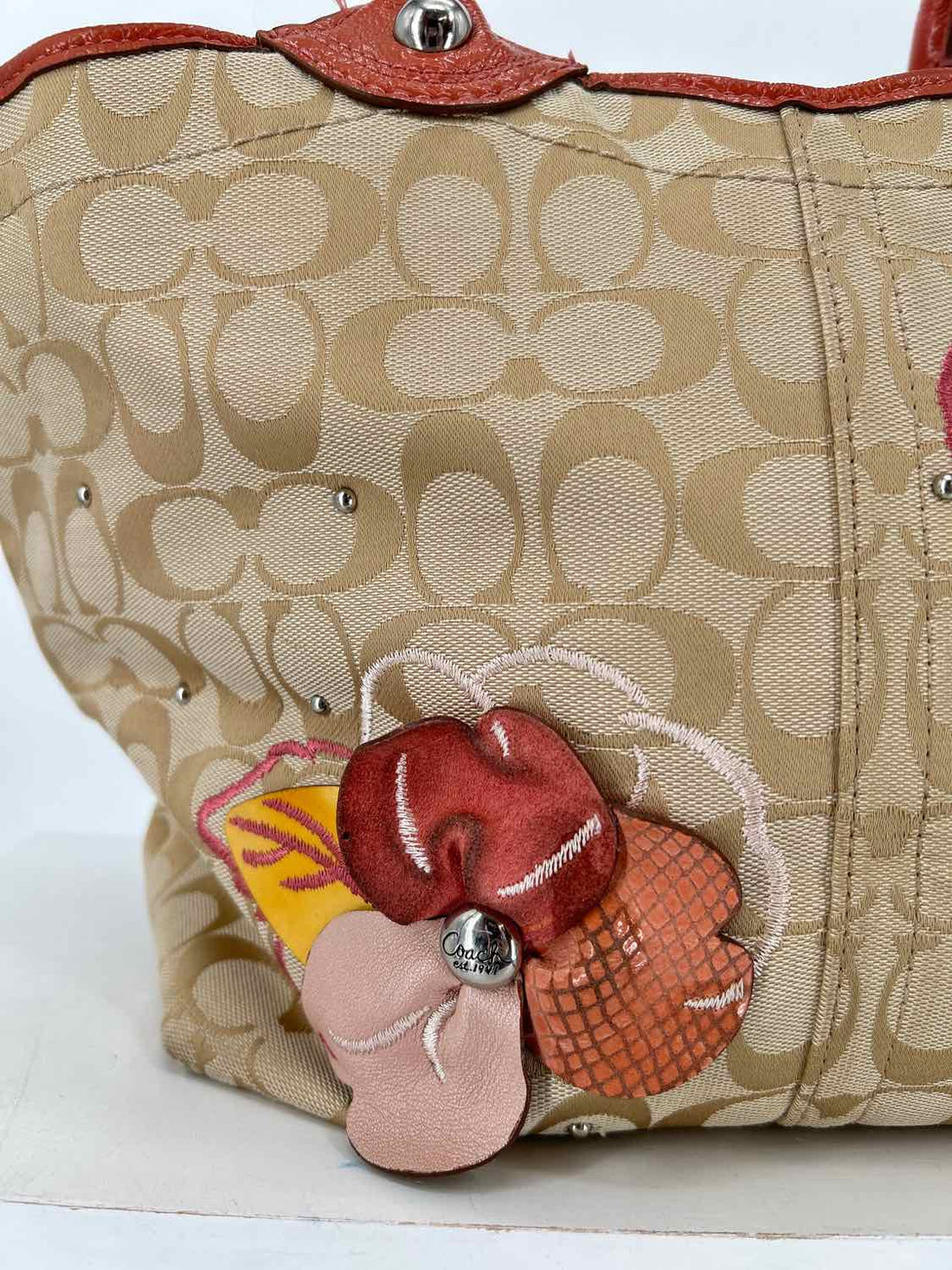 Coach Beige & Pink Canvas Tote