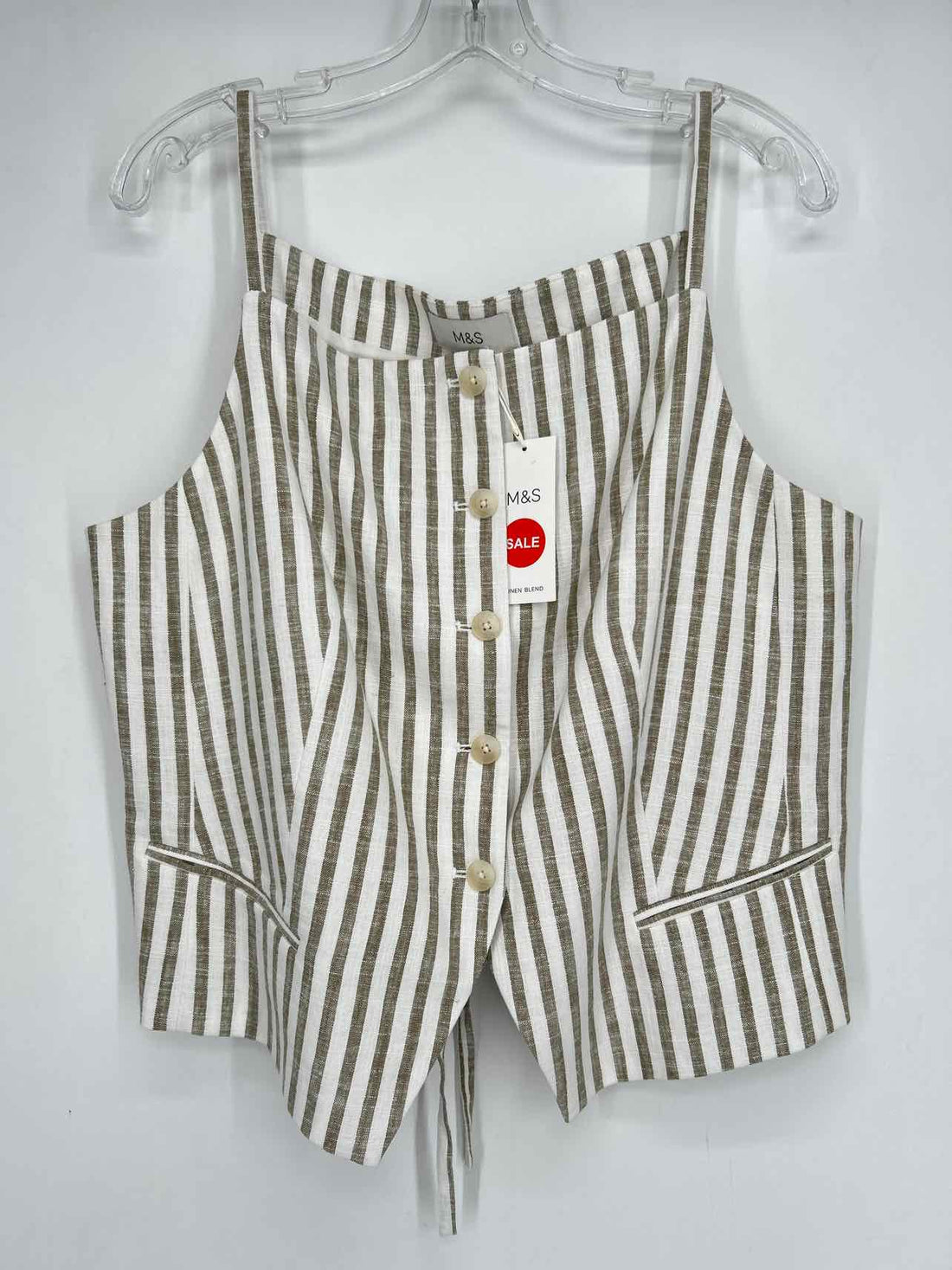 M&S Collection Size 18 White & Green Striped Linen Blend NWT Tank Top