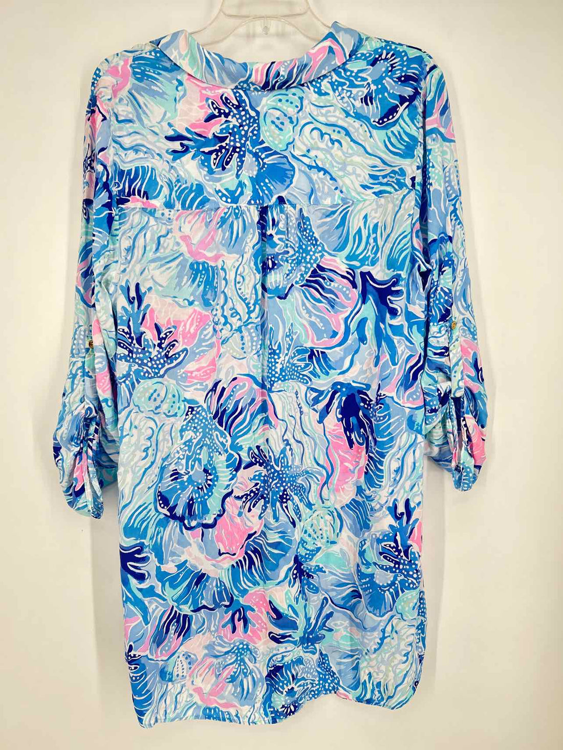 Lilly Pulitzer L Blue & Pink Print Long Sleeve Lilly Pulitzer Dress