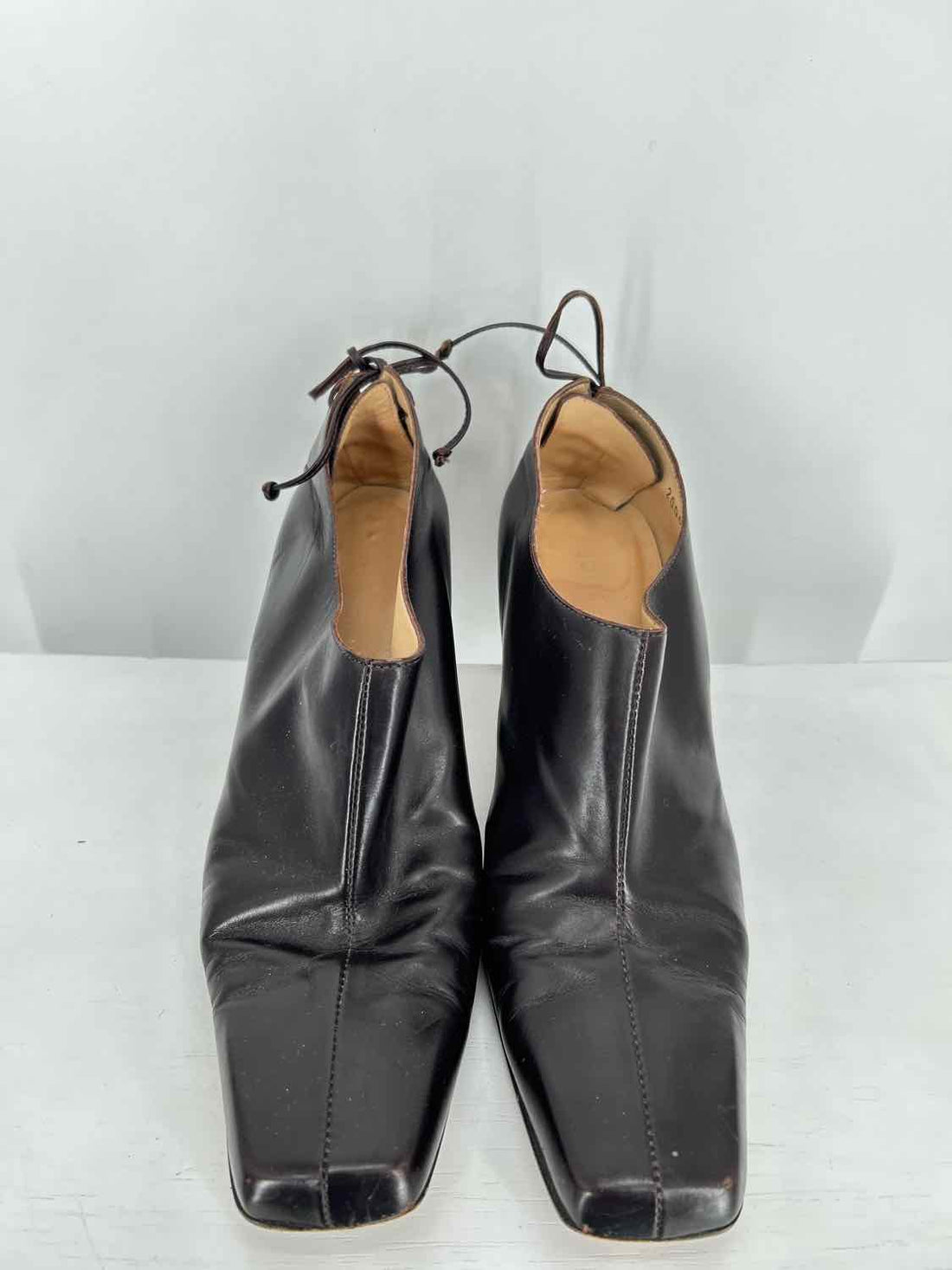 Bottega Veneta Women Size 7.5 Dark Brown Square Toe Lace Up Back Ankle Boot