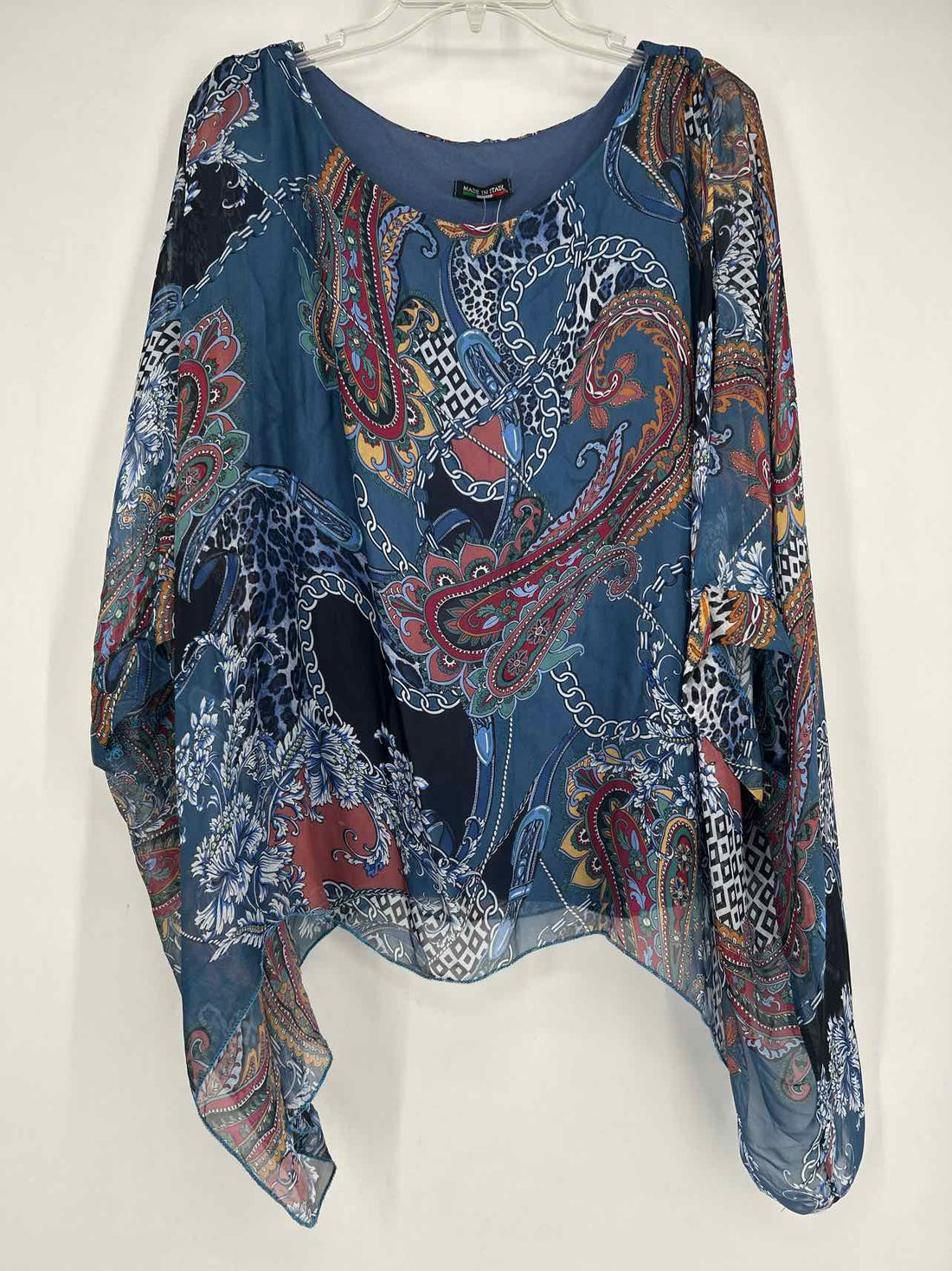 Made in Italy Size One Size Navy Print Silk NWT Long Sleeve