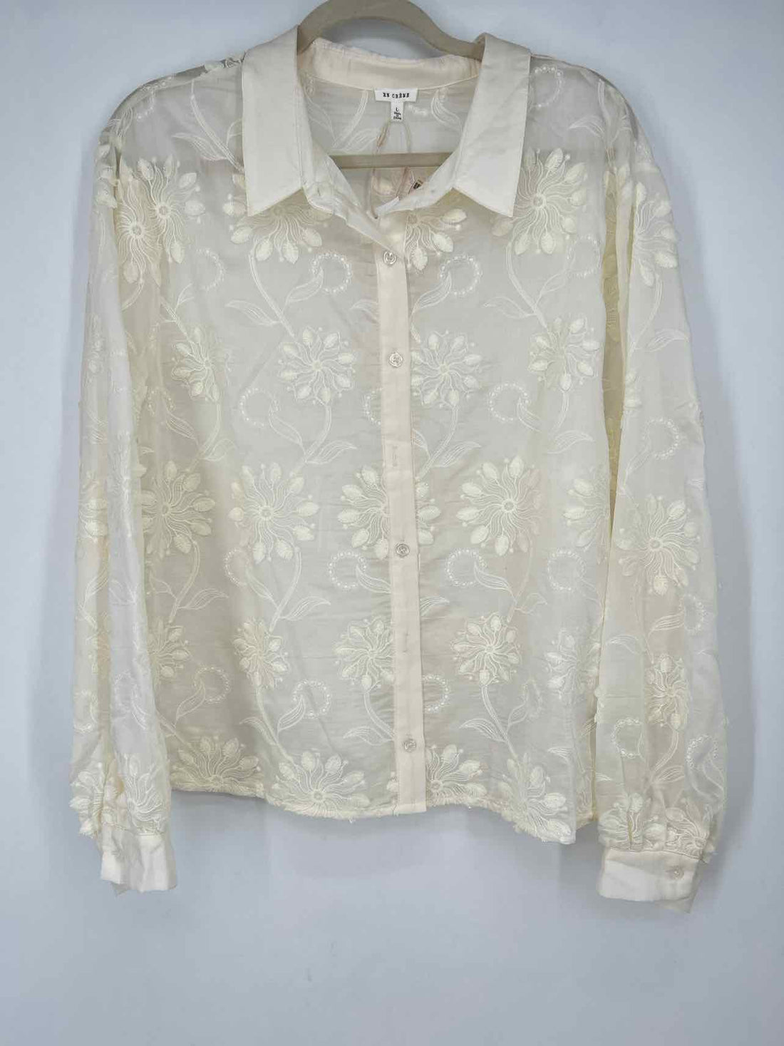 En Creme L Cream Embroidered New Boutique Top a