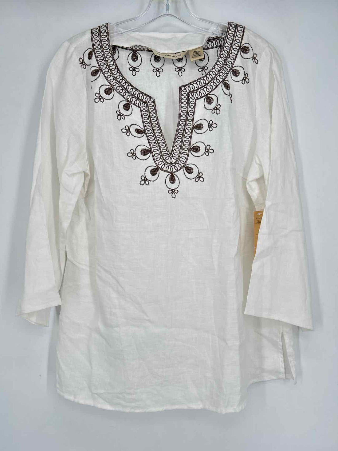 Ecologie Size L White Embroidered Linen Long Sleeve