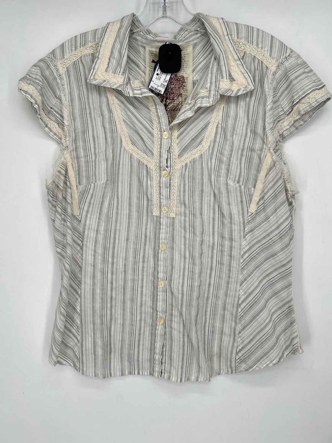 3J Workshop Johnny Was Size XL White Striped Short Sleeve