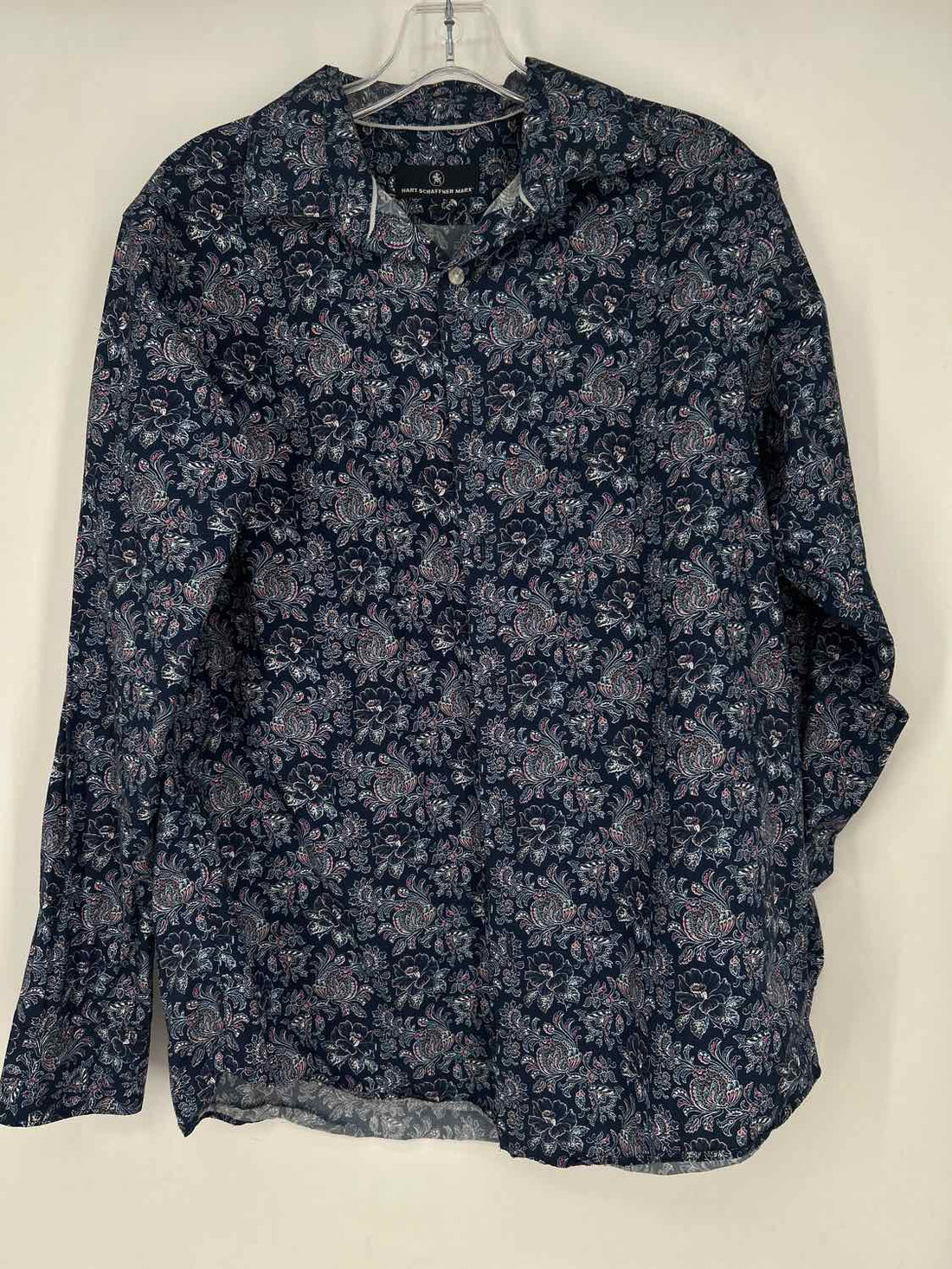 Hart Schaffner Marx Size M Navy Print Cotton Long Sleeve