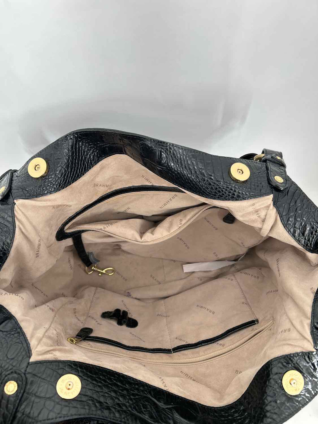Brahmin Black Croc Embossed Leather Pre Owned Tote