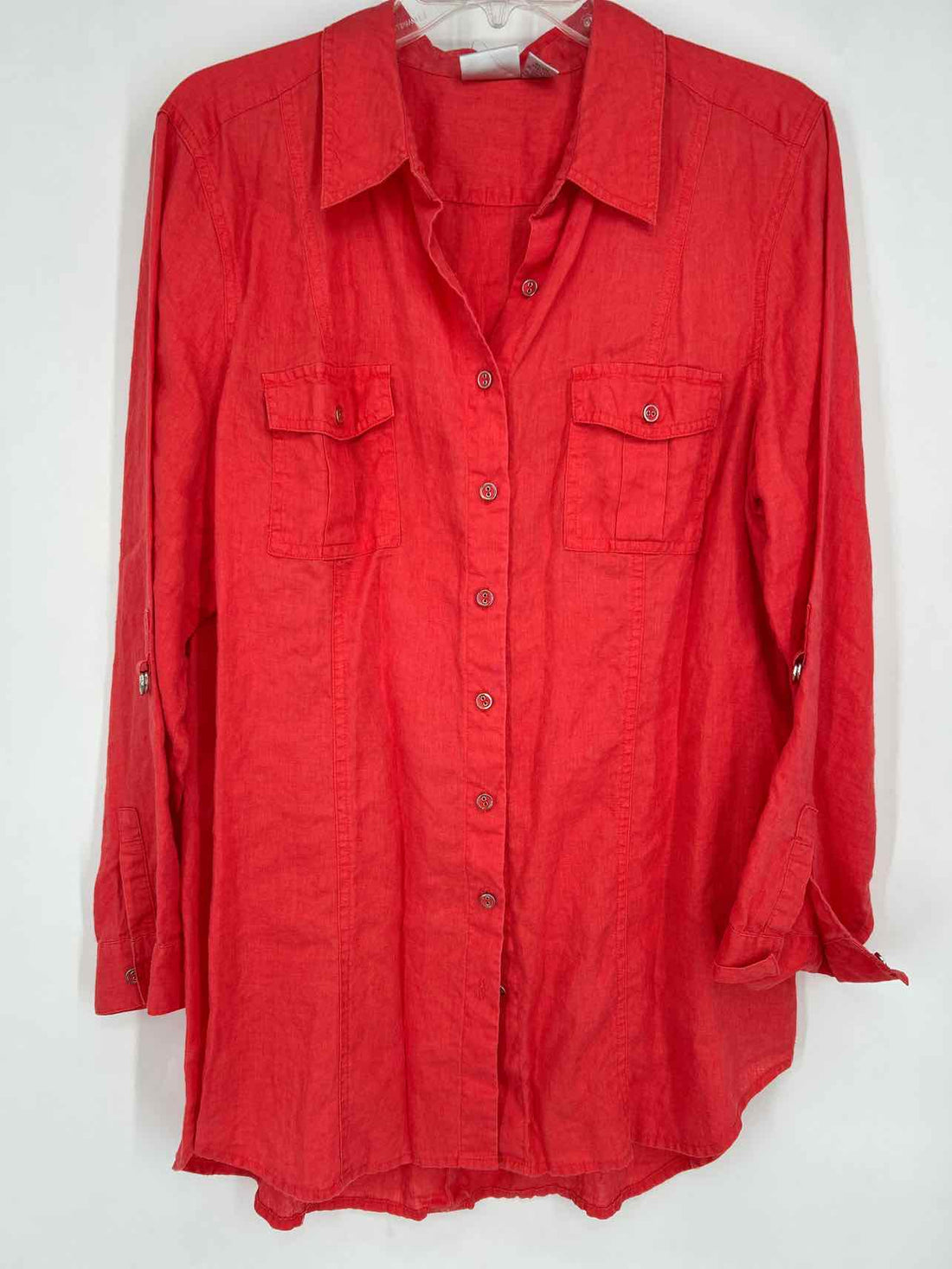 Chicos Size 3/XL Red Linen Vintage Long Sleeve