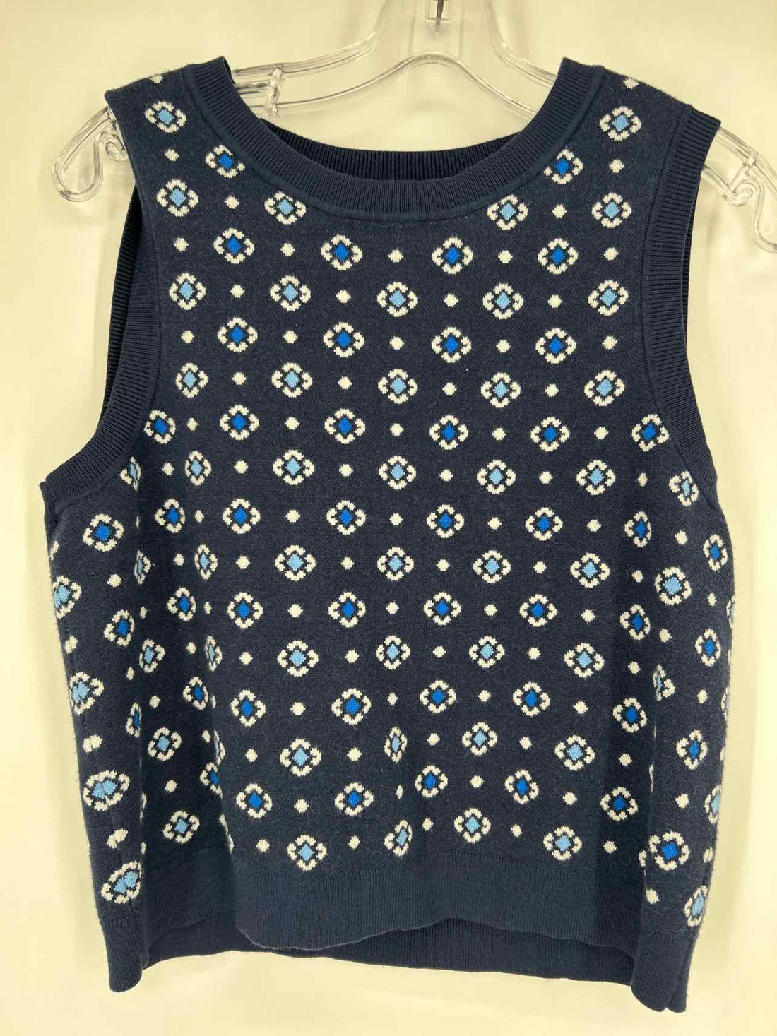Loft Size M Navy & White Print Sweater Vest