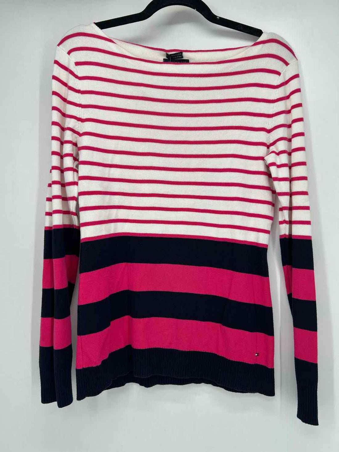 Tommy Hilfiger Size L White & Pink Stripe Sweater