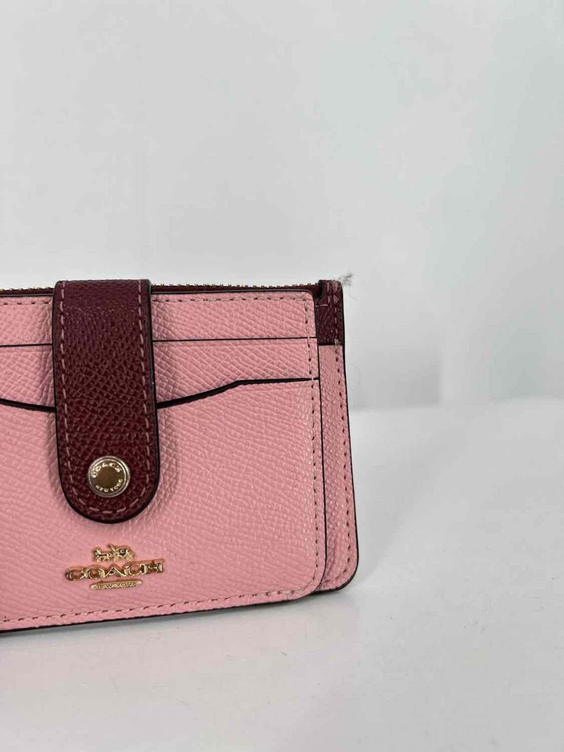 Coach pink & wine Card Case  Pebbled Leather Wallet