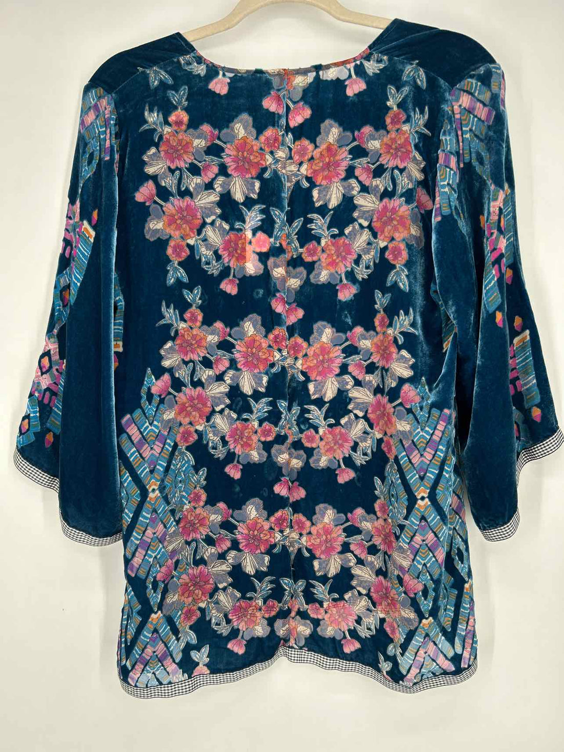 Johnny Was Size S Dark Blue Print Rayon/Silk Long Sleeve