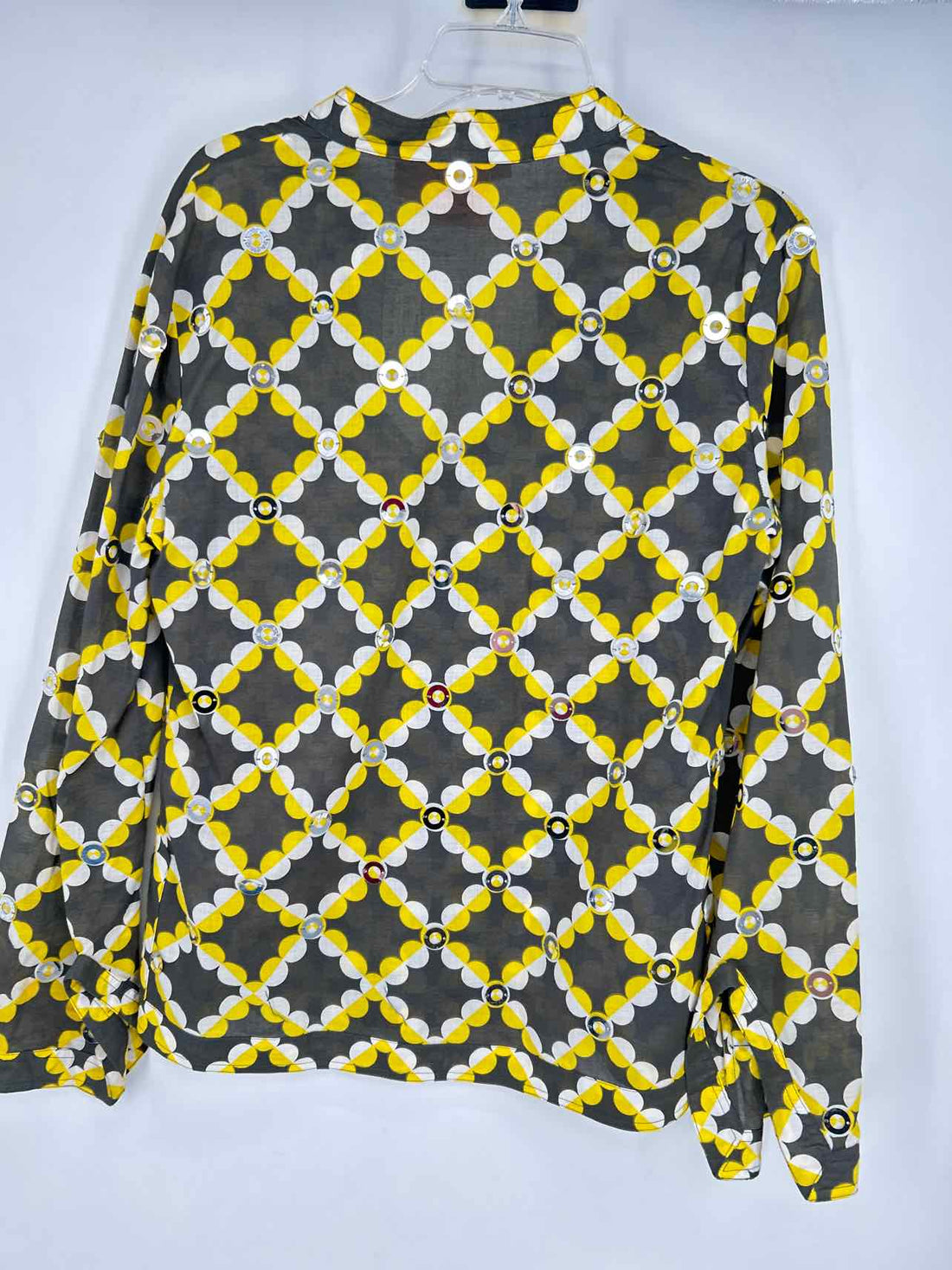 Tory Burch Size 12 Gray & Yellow Cotton Long Sleeve