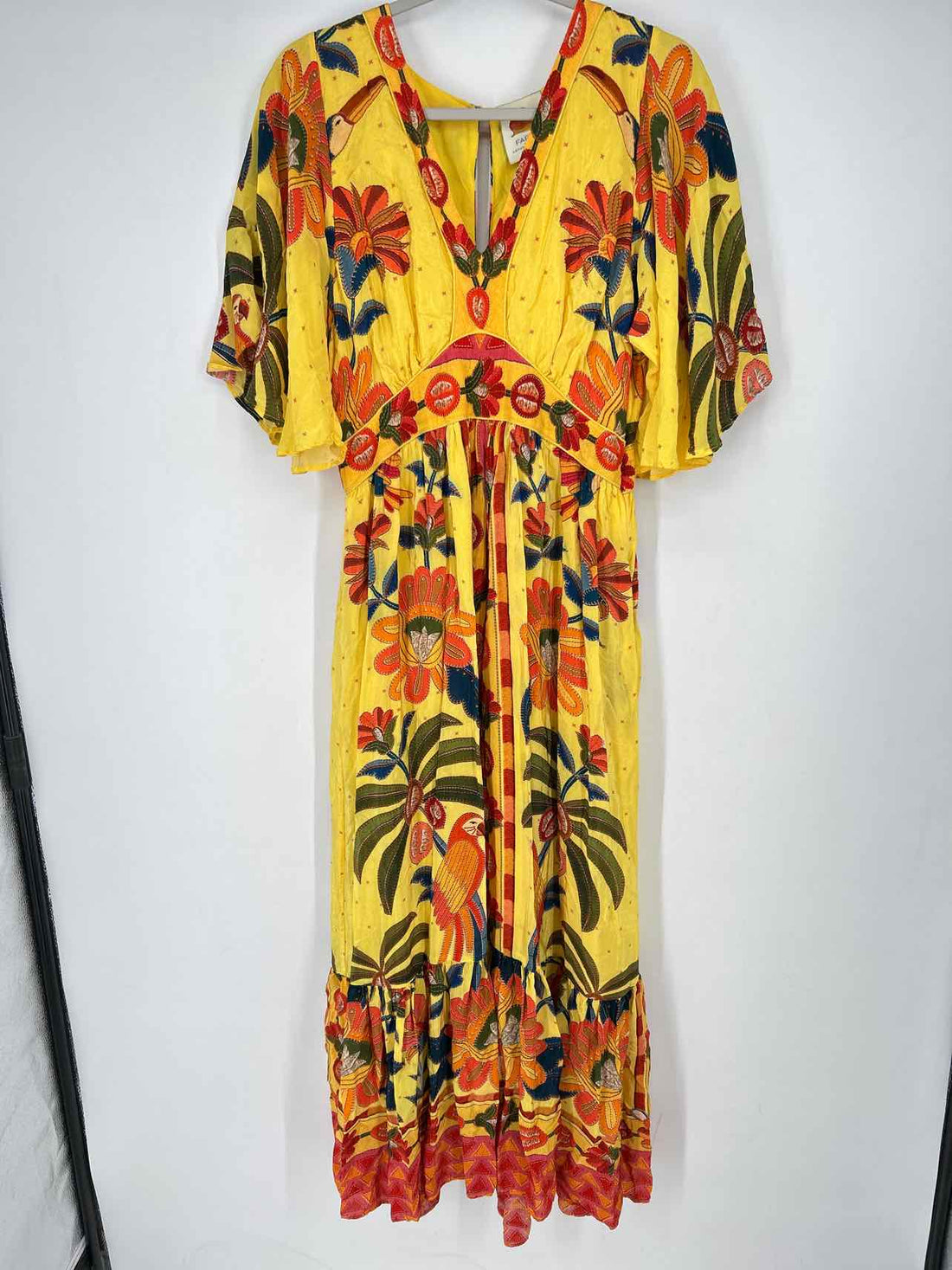 Farm for Anthropologie Size L Yellow Floral Short Sleeve Maxi