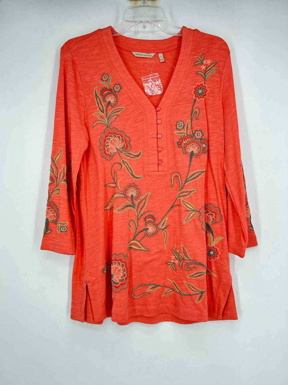 Soft Surroundings Size S Peach Embroidered New Long Sleeve