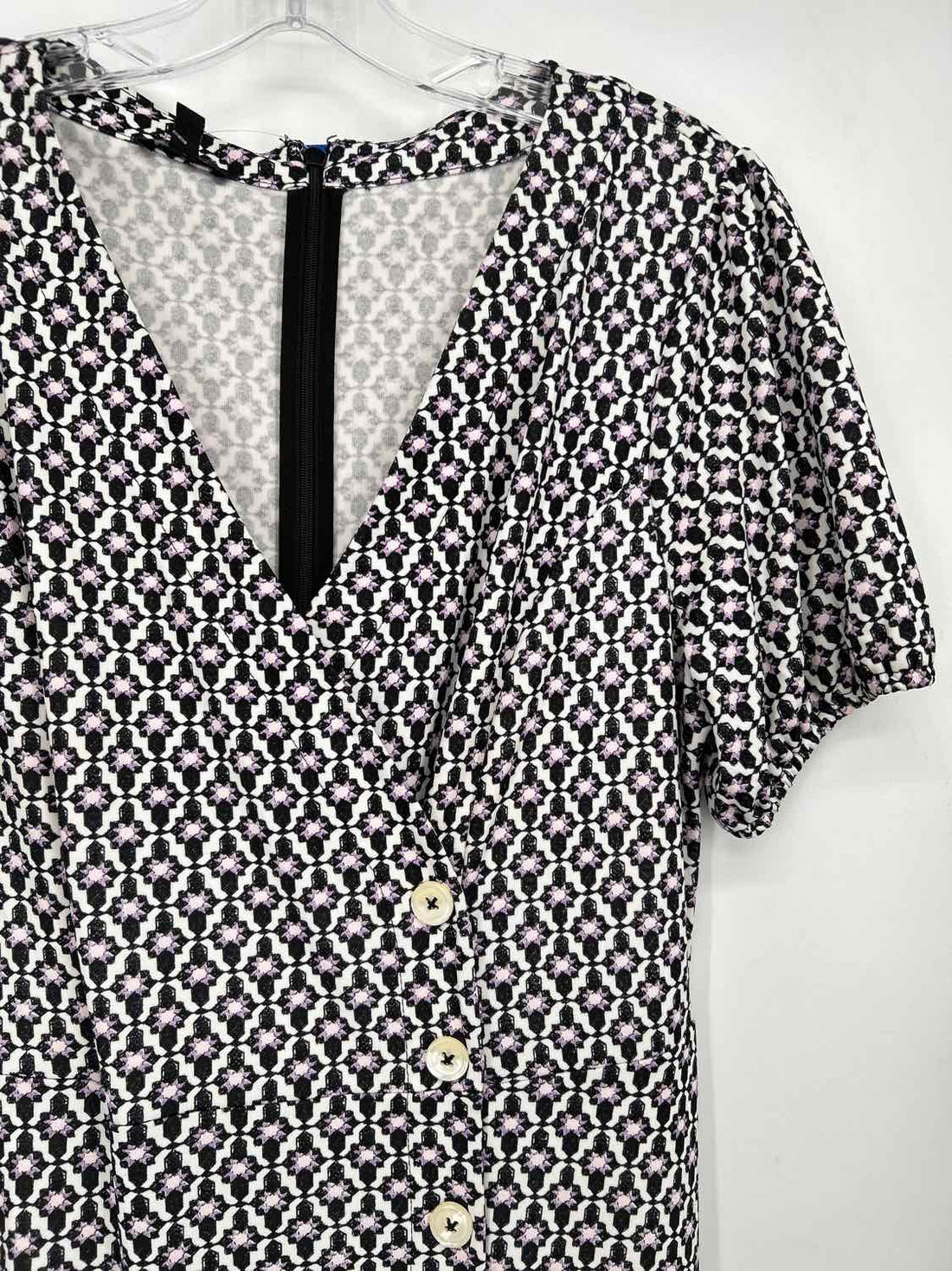 Talbots Size MP White Black & Purple Print Short Sleeve Dress