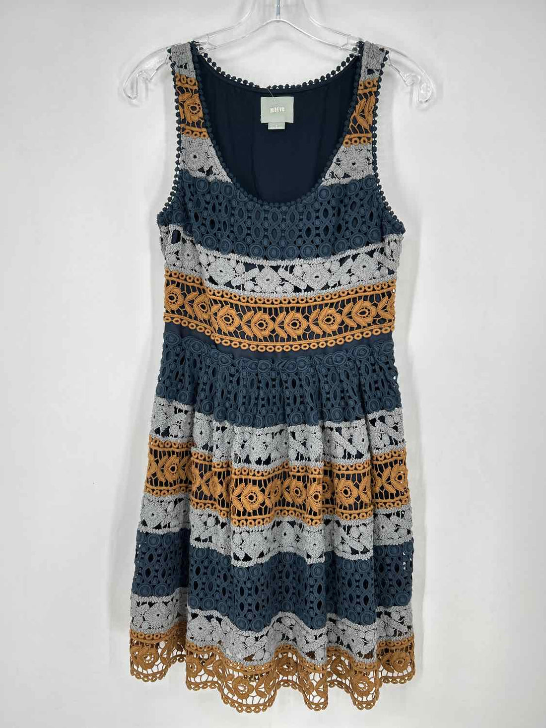 Maeve Size 4 Navy Striped Crochet Sleeveless Dress