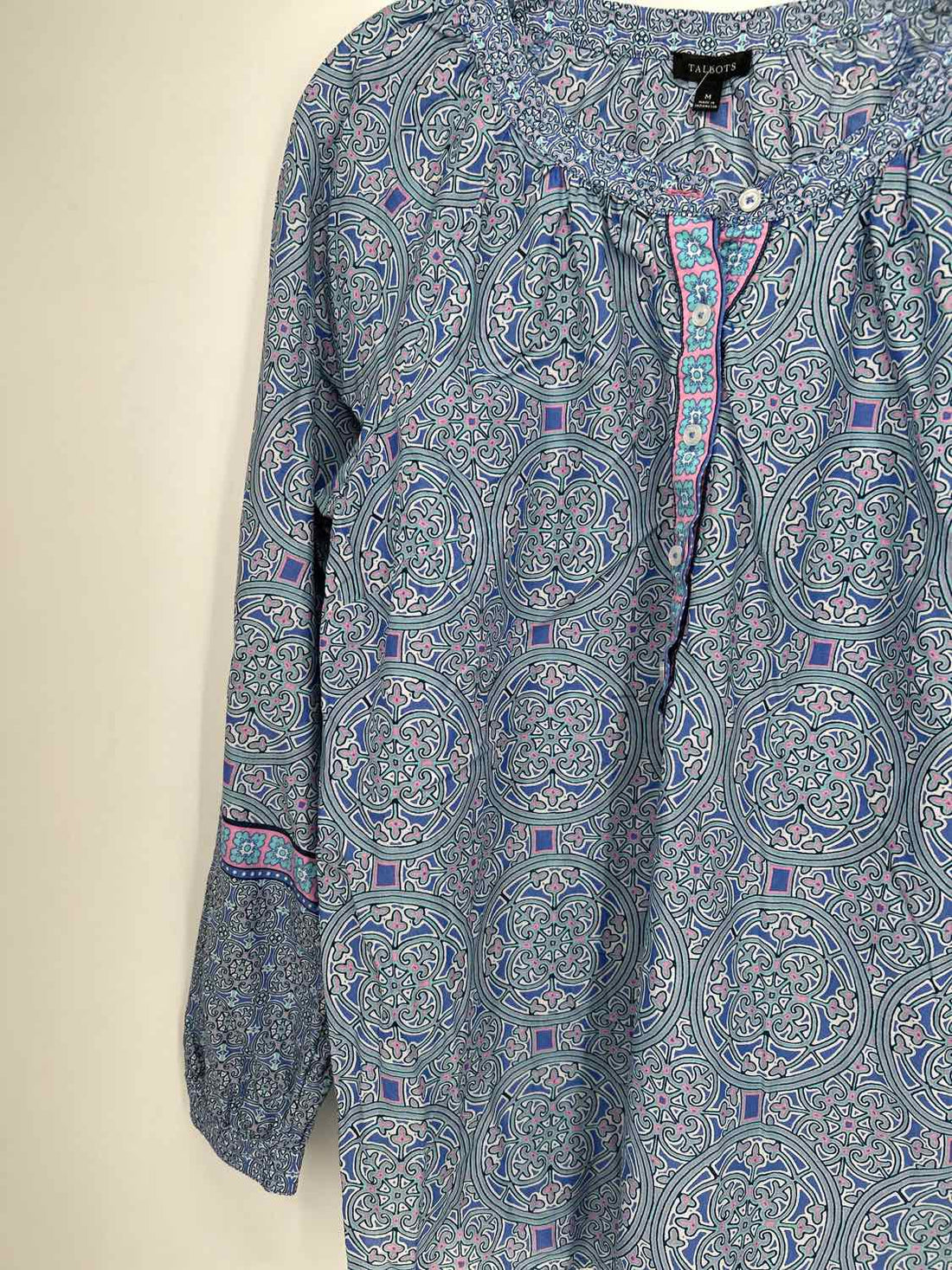 Talbots Size M Blue & Pink Print Long Sleeve